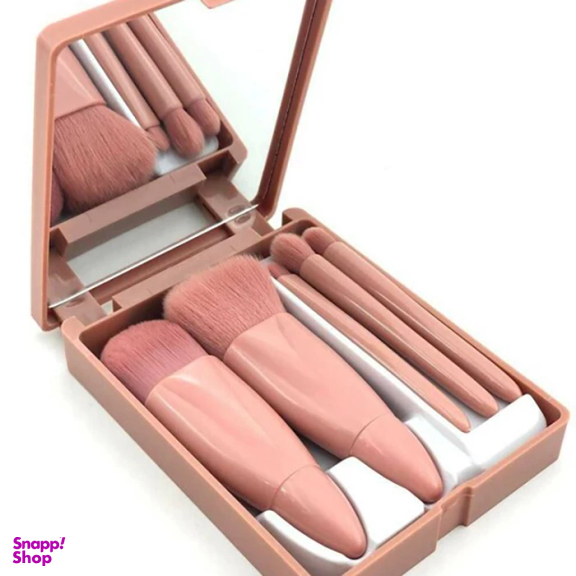 ست براش آرایشی مدل مسافرتی آینه دار مجموعه 5 عددی