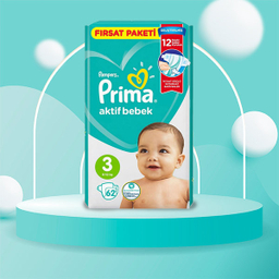 پوشک بچه پریما مدل Aktif bebek سایز 3 بسته 62 عددی