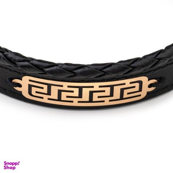 دستبند چرم و طلا 18 عیار مردانه داریم طرح اسليمی کد 2 D10