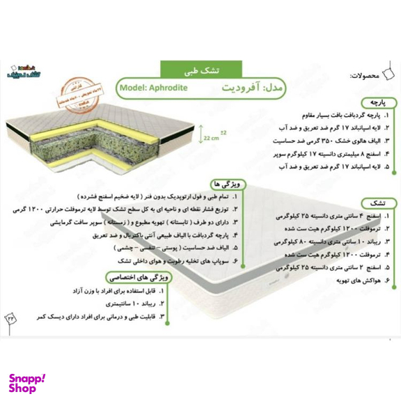 تشک لمینیک مدل آفرودیت سایز 160×200 سانتی‌ متر