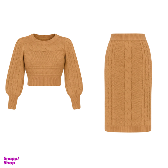 ست پلیور و دامن بافت زنانه مدل پیچک کد 02