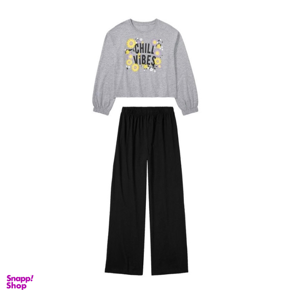 ست تیشرت و شلوار دخترانه پیپرتس کد 1520 رنگ طوسی