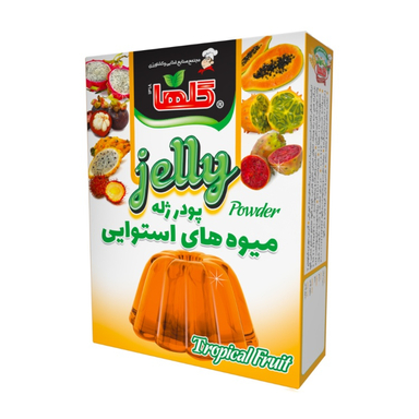 پودر ژله میوه های استوایی گلها وزن 100 گرم بسته بندی جعبه