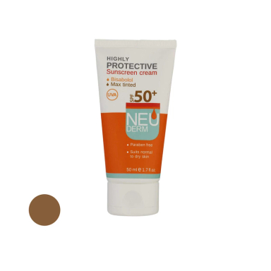 کرم ضد آفتاب نئودرم با SPF50 مناسب پوست چرب رنگ بژ
