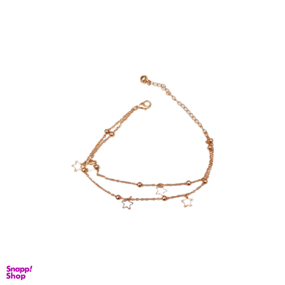 پابند زنانه دو رج طرح ستاره و گوی رنگ طلایی