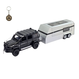 ماکت ماشین ناب سل مدل بنز باراباس فلزی وینچ دار با کاروان موزیکال چراغدار MERCEDES BENZ BARABUS به همراه جاسوییچی