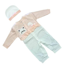 ست سرهمی و کلاه نوزادی مدل گربه خندون کد 3573