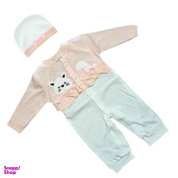 ست سرهمی و کلاه نوزادی مدل گربه خندون کد 3573