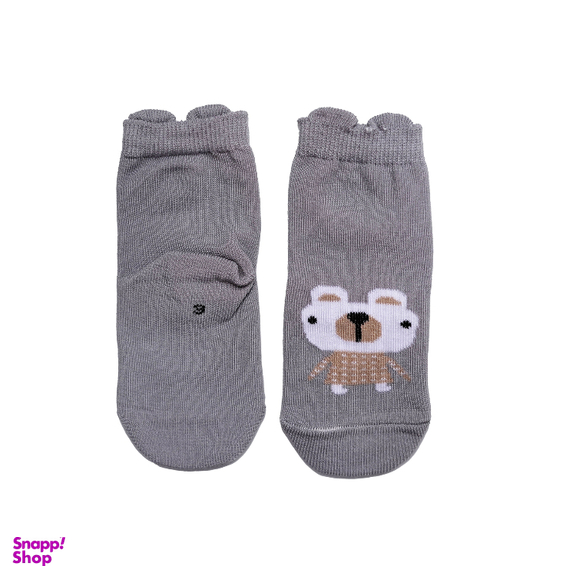 جوراب نوزادی طرح خرسک رنگ طوسی