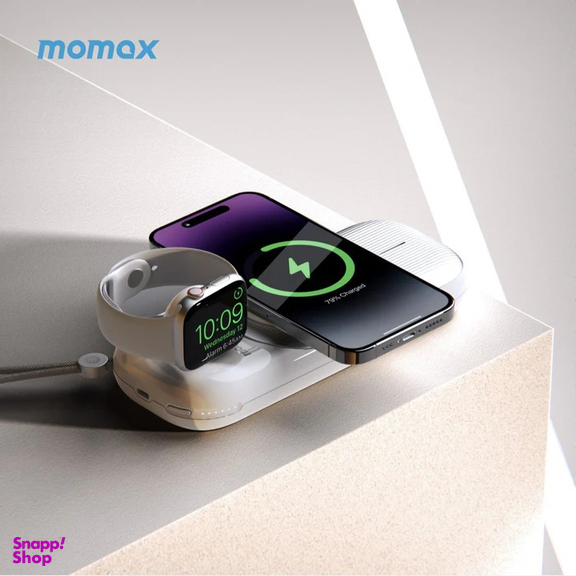 شارژر 3 کاره مغناطیسی مومکس مدل Airbox Go USB Type-C ظرفیت 10000 میلی‌ آمپر ساعت