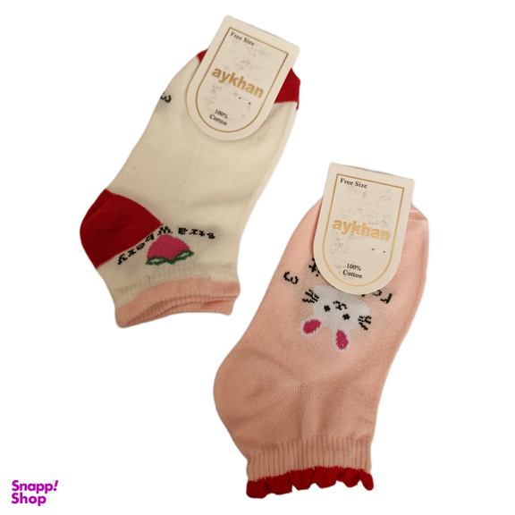 جوراب دخترانه طرح توت فرنگی کد 45 بسته 2 عددی