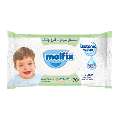 دستمال مرطوب کودک مولفیکس مدل ایزوتونیک بسته 70 عددی