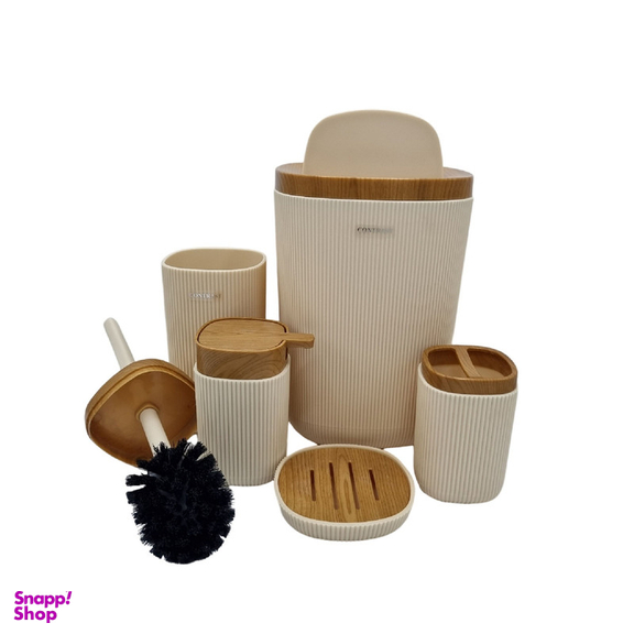 ست سرویس بهداشتی پنج پارچه کنتراست مدل روما 7900 طرح چوب