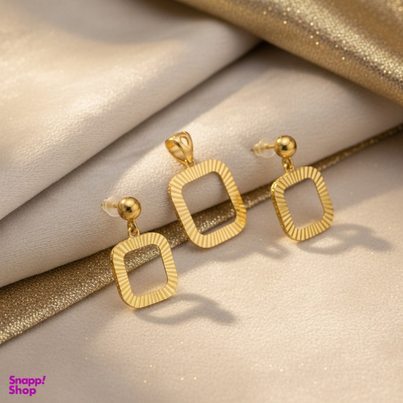 نیم ست طلا 18 عیار زنانه مدل مربعی