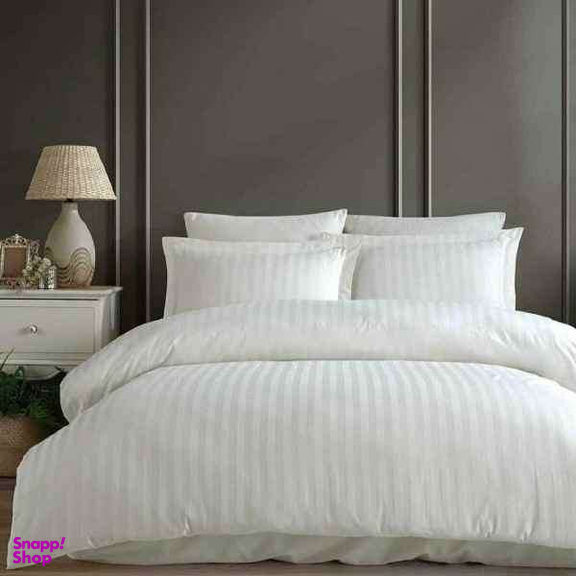 ست 4 تکه لحاف دونفره رزین تاژ ملرز مدل هتلی هیلتون راه راه سفید