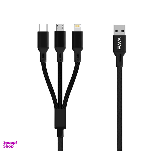 کابل تبدیل USB به MicroUSB / USB-C / لایتنینگ پاواریال مدل DC-03 طول 1.2 متر