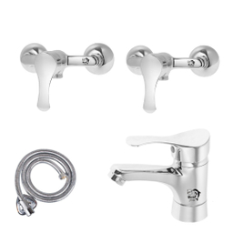 ست شیر روشویی و شیر توالت اندیکا مدل لاله همراه با شلنگ توالت مجموعه 4 عددی