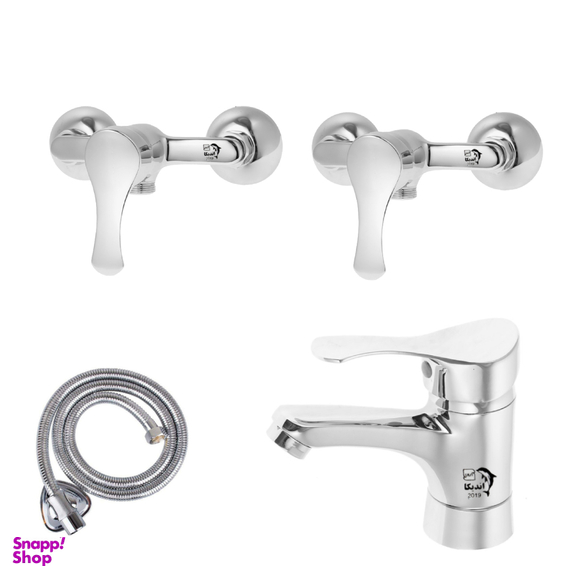 ست شیر روشویی و شیر توالت اندیکا مدل لاله همراه با شلنگ توالت مجموعه 4 عددی