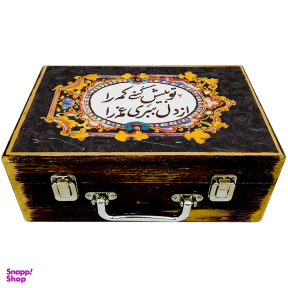 جعبه هدیه چوبی مدل چمدان طرح کاشی سنتی کد WS101