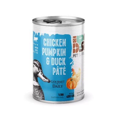 کنسرو بچه گربه DPS طعم مرغ و اردک و کدو تنبل وزن 400 گرم