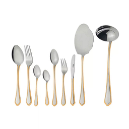 سرویس قاشق و چنگال 57 پارچه ناب استیل مدل ونیز دور طلایی