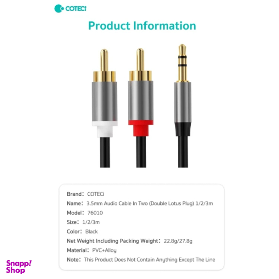 کابل تبدیل جک 3.5 میلی متری به دو RCA کوتتسی مدل 76010 طول 2 متر
