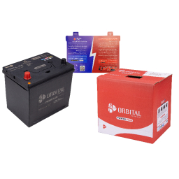 باتری 60 آمپر اسیدی خودرو سپاهان باتری مدل پایه بلند و قطب مخالف اوربیتال وان