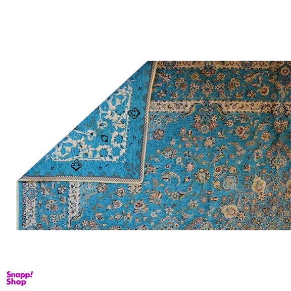 روفرشی نیکزاد مدل مخمل ابریشمی زمینه آبی فیروزه‌ای سایز 6 متری
