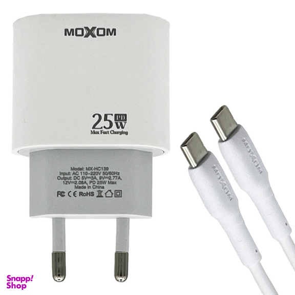 شارژر دیواری 25 وات موکسوم مدل MX-HC139 به همراه کابل تبدیل usb-C