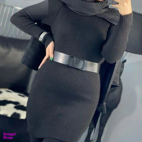 زیر سارافونی زنانه مدل بافت ساده کد 40703 Lovi رنگ مشکی