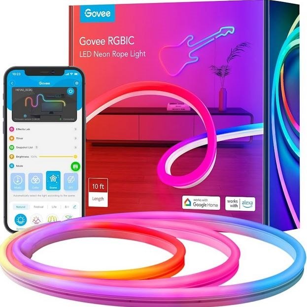 ریسه هوشمند نئون فلکسی گووی مدل RGBIC LED Neon Rope Lights H61A سایز 3 متر