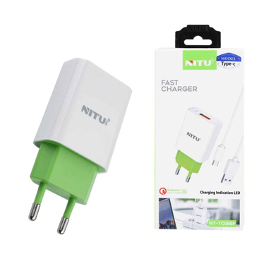 شارژر دیواری فست شارژ QC3.0 نیتو (Nitu) مدل NT-TC66F همراه با کابل Type-C