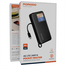 پاوربانک و روتر جیبی 4G LTE WiFi 6 پرودو مدل PDPBFCH087 ظرفیت 10000 میلی‌ آمپر ساعت