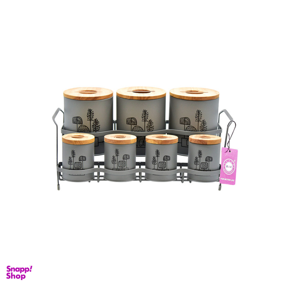 ست جای ادویه 8 پارچه بی.وی.کی مدل درب چوب T_t کد 863615