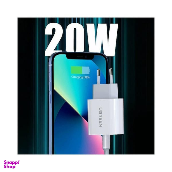 شارژر دیواری یوگرین مدل CD137 کد 50698 همراه با کابل USB-C to Lightning رنگ سفید