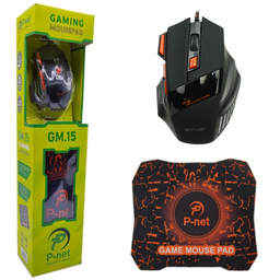 ماوس گیمینگ پی نت مدل P-net GM.15 به همراه پد ماوس
