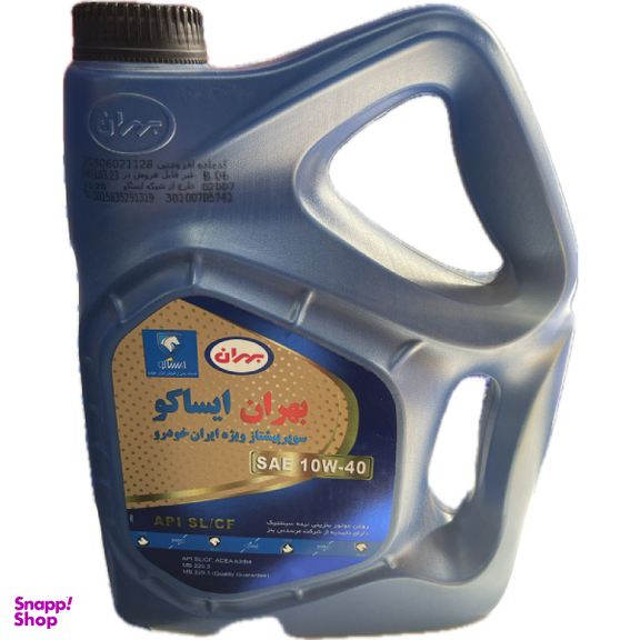 روغن موتور بهران ایساکو مدل SL-10W40 کد 0770701 مناسب برای موتور ملی EF7 و موتور تیپ 5 حجم 4 لیتر
