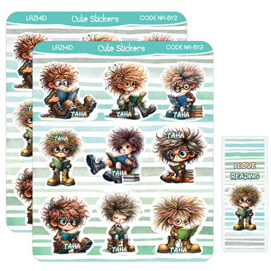 برچسب لاژید مدل اسم طاها طرح پسر کتابخون به همراه نشانگر کتاب