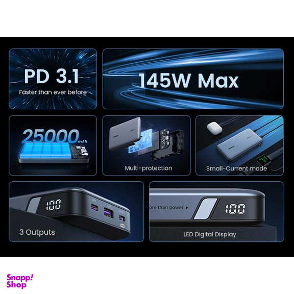 پاوربانک 145 وات یوگرین مدل PB205 کد 90597A ظرفیت 25000 میلی‌ آمپر ساعت به همراه کابل USB-C