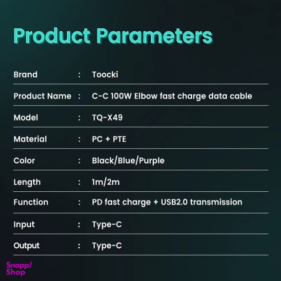 کابل USB-C توکی مدل 100W TQ-X49 طول 1 متر