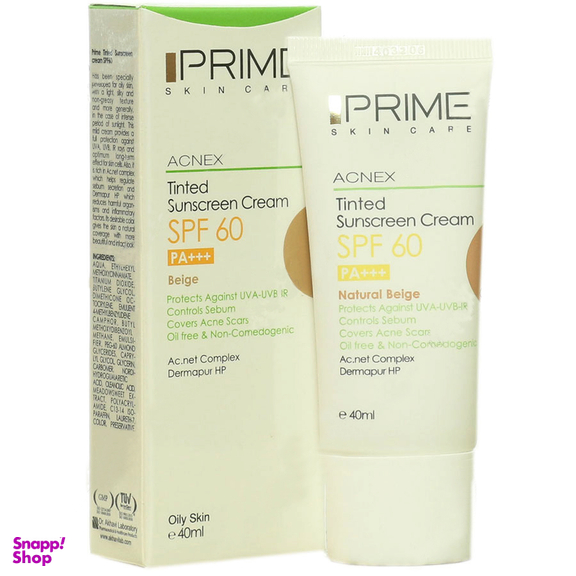 کرم ضدآفتاب spf60 پریم مناسب پوست مختلط تا چرب رنگ بژ طبیعی حجم 40 میلی لیتر