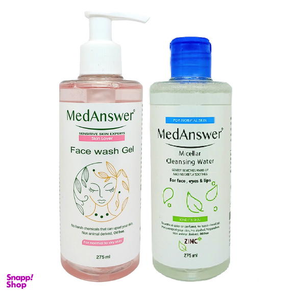 محلول پاک کننده آرایش مدانسر مدل بابونه مناسب پوست های معمولی حجم 275 میلی لیتر به همراه ژل شستشو صورت روشن کننده مدانسر مدل Melamed مناسب پوست های معمولی