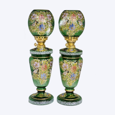 چراغ نفتی مدل نقاشی گل و بلبل ست 2 عددی