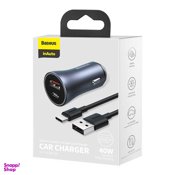 شارژر فندکی بیسوس مدل tzccjd-0g به همراه کابل تبدیل USB-C
