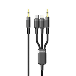 کابل تبدیل Jack 3.5mm به Type-C/Jack 3.5mm/Lightning پورودو مدل PD-AUX3N1-BK طول 1.2 متر