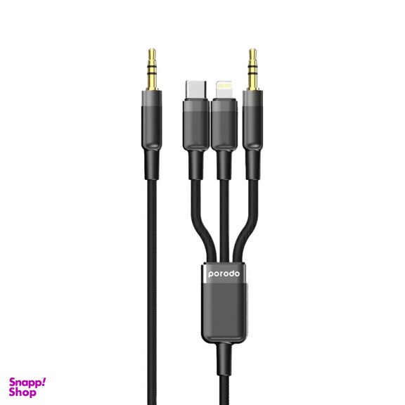 کابل تبدیل Jack 3.5mm به Type-C/Jack 3.5mm/Lightning پورودو مدل PD-AUX3N1-BK طول 1.2 متر