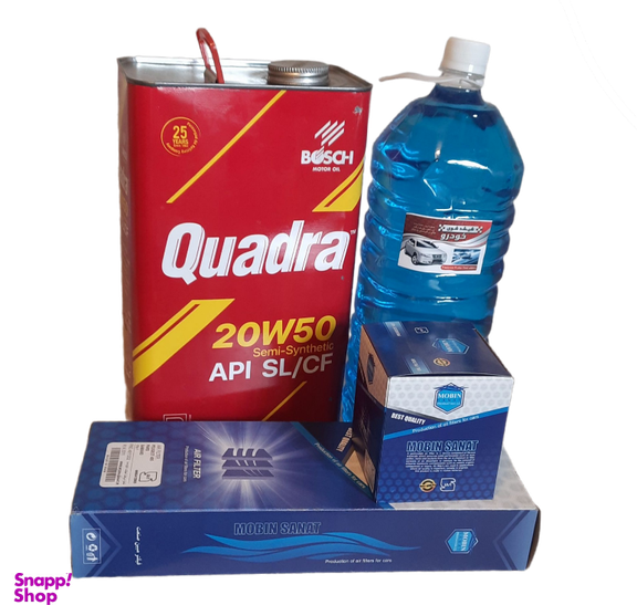 پک روغن موتور بوش و فیلتر روغن و هوا مبین صنعت و شیشه شوی خودرو مناسب پژو 405 و پژو پارس و سمند مجموعه 3 عددی