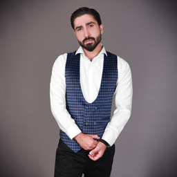 جلیقه مردانه مدل مخمل چهارخانه رنگ سرمه ای