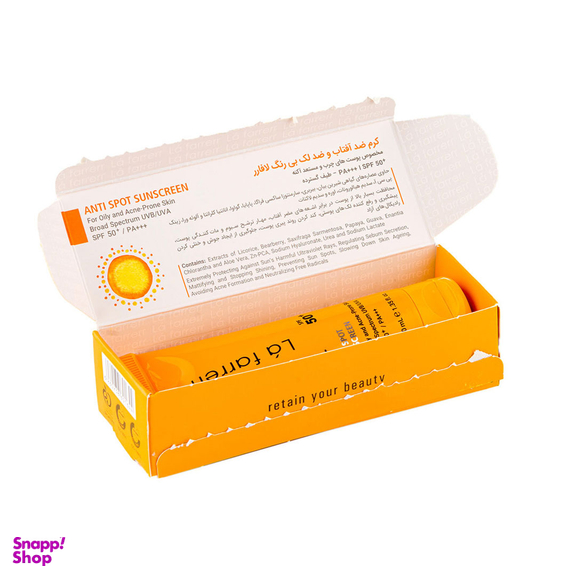 کرم ضدآفتاب و ضد لک بی رنگ لافارر مدل SPF 50 مناسب پوست های چرب و مستعد آکنه حجم 40 میلی لیتر