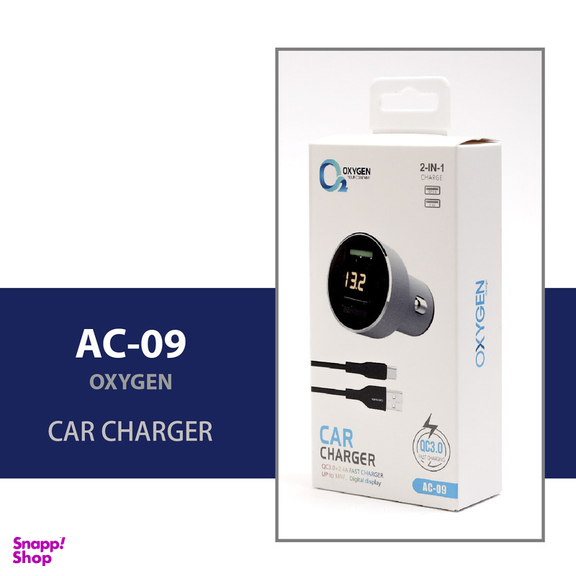 شارژر فندکی 18 وات اکسیژن مدل AC-09 به همراه کابل تبدیل USB-C